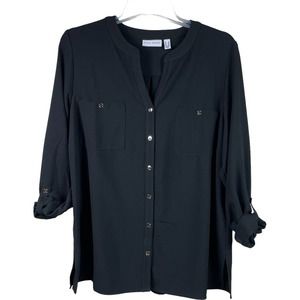 Susan Graver Gold Buttons Buttondown shirt size 16